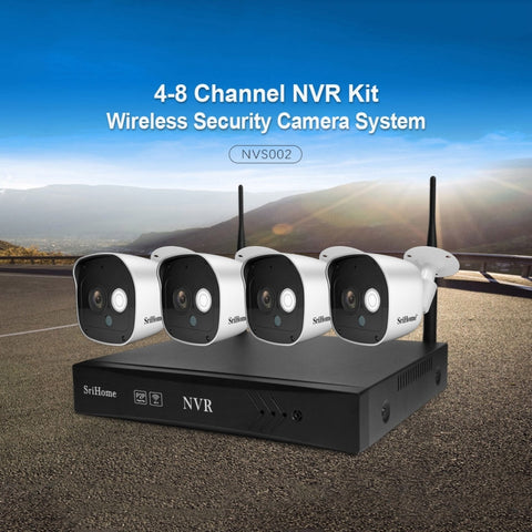 SriHome NVS002 1080P Kit NVR a 6 canali Sistema di telecamere di sicurezza wireless, Supporto rilevamento umanoidi/Rilevamento movimento/Visione notturna, Spina AU, 6-Channel