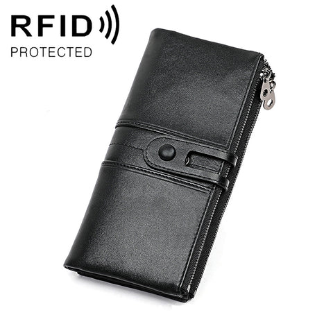 Portafoglio RFID antimagnetico pieghevole lungo in pelle di vacchetta 3520 da donna, con scomparti per carte, 3520 Black, 3520 Coffee, 3520 Blue, 3520 Red, 3520 Yellowish-brown