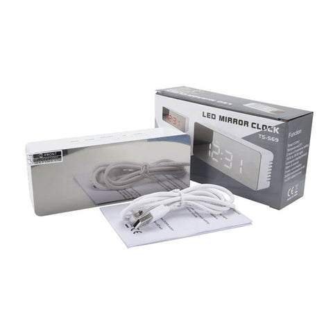 TS-S69-R Sveglia LED multifunzionale Batteria/Ricarica plug-in Orologio specchio per il trucco a doppio scopo, TS-S69-G, TS-S69-HW, TS-S69-R