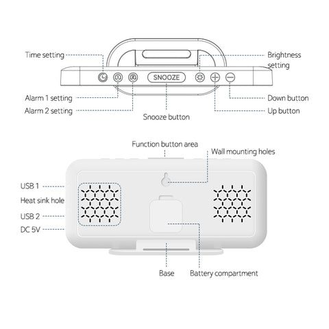 Sveglia Snooze Doppia Funzione con Specchio LED - Modelli Bianco e