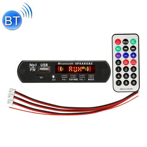 Scheda di decodifica lettore audio MP3 per auto 12V 2x3W Radio FM TF USB 3.5mm AUX, con Bluetooth / Funzione di chiamata di registrazione / Amplificatore di potenza / Telecomando, 12V