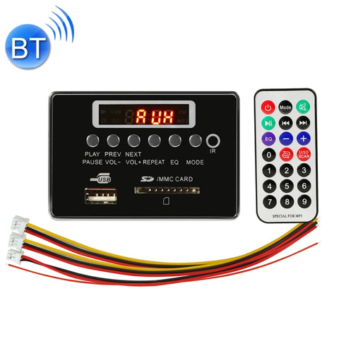 Scheda di decodifica lettore MP3 audio 12V per auto Scheda SD radio FM USB AUX, con Bluetooth/telecomando, 12V, 12V (Silver Grey)
