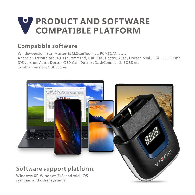 Viecar VP003 Mini OBD per auto + rilevatore di guasti interfaccia USB/tipo C V2.2 Strumento diagnostico Bluetooth, VP003
