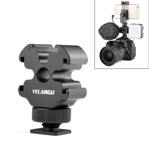 YELANGU YLG0601A A68 Adattatore per montaggio su slitta fredda a 3 teste Microfono Staffa di supporto in metallo per luce flash, YELANGU A68 3-Head Cold Shoe