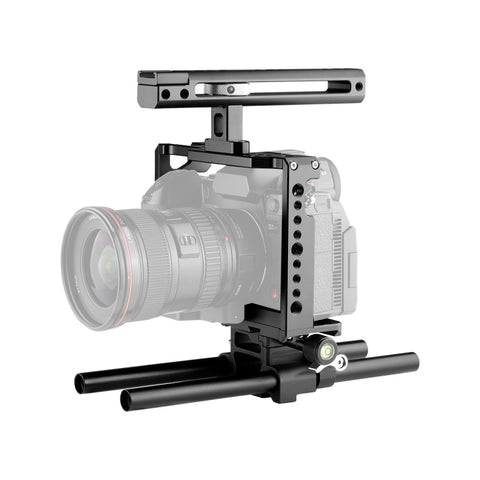 YELANGU C18 YLG0915A-C Stabilizzatore per gabbia per videocamera con maniglia e supporto per asta su guida per Panasonic Lumix DC-S1H / DC-S1 / DC-S1R, YLG0915A-C