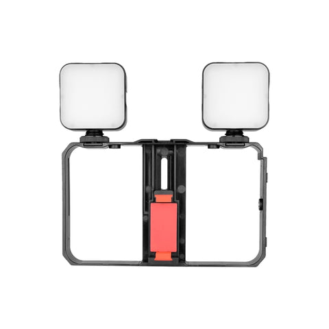 YELANGU PC201 YLG1801A Vlogging Trasmissione in diretta LED Selfie Light Smartphone Video Rig Maniglia Stabilizzatore Kit staffa in plastica, PC201