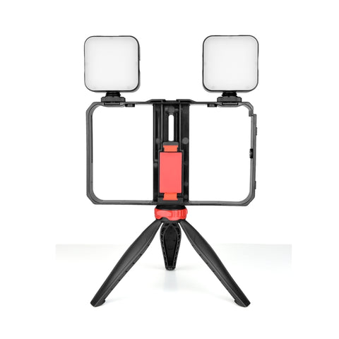 YELANGU PC203 YLG1801C Vlogging Trasmissione in diretta LED Selfie Light Smartphone Video Rig Maniglia Stabilizzatore Staffa in plastica Kit treppiede, PC203