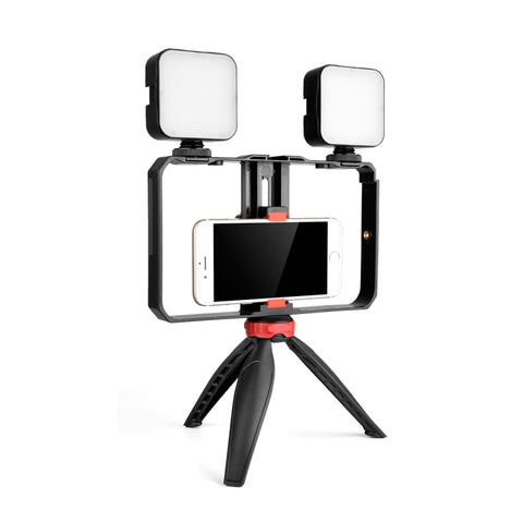 YELANGU PC203 YLG1801C Vlogging Trasmissione in diretta LED Selfie Light Smartphone Video Rig Maniglia Stabilizzatore Staffa in plastica Kit treppiede, PC203