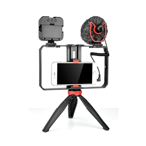 YELANGU PC204 YLG1801D Vlogging Trasmissione in diretta LED Selfie Light Smartphone Video Rig Maniglia Stabilizzatore Kit staffa con microfono e treppiede, PC204