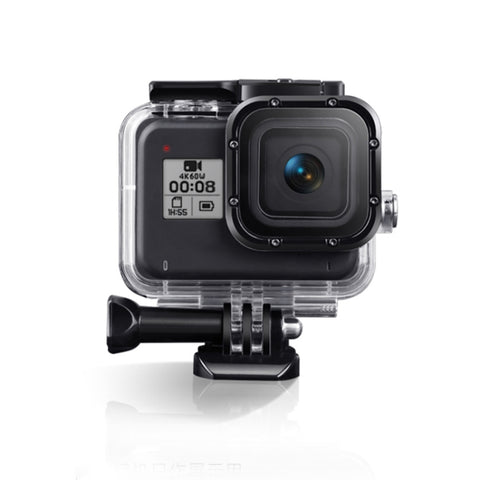 Per GoPro HERO8 Black Custodia protettiva impermeabile da 45 m con fibbia, supporto di base, viti, filtri (viola, rosso, rosa), impugnatura galleggiante, cinturino e inserti antiappannamento, Black HERO8 Case+Filters