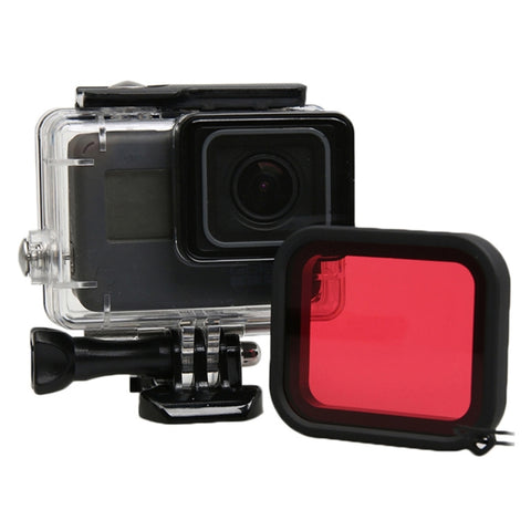 Per GoPro HERO5 Custodia protettiva impermeabile per PC e ABS fino a 30 m + Obiettivo della fotocamera Filtro quadrato rosso con fibbia Supporto di base, vite lunga e cinturino anti-smarrimento, Protective Case + Filter