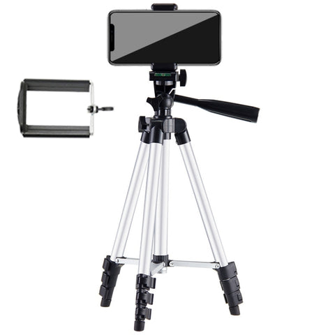 Treppiede per trasmissione dal vivo Gambe pieghevoli a 4 sezioni Supporto per treppiede in lega di alluminio con testa tridimensionale a forma di U per DSLR e fotocamera digitale, altezza regolabile: 35-106 cm, 3110 Silver