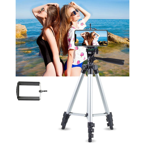 Treppiede per trasmissione dal vivo Gambe pieghevoli a 4 sezioni Supporto per treppiede in lega di alluminio con testa tridimensionale a forma di U per DSLR e fotocamera digitale, altezza regolabile: 35-106 cm, 3110 Silver