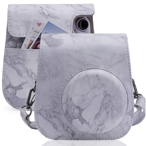 Per FUJIFILM instax mini 11/9/8 Borsa per fotocamera con custodia in pelle per tutto il corpo in marmo con cinturino