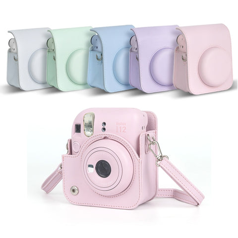 Per FUJIFILM instax mini 12 Borsa per fotocamera con custodia in pelle per tutto il corpo con cinturino