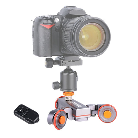 YELANGU L4X Telecamera a 3 ruote Dolly II Carrello elettrico con puleggia video a 3 ruote con telecomando per fotocamere DSLR/domestiche DV, GoPro, smartphone, carico: 3 kg, L4X Dolly Car Grey