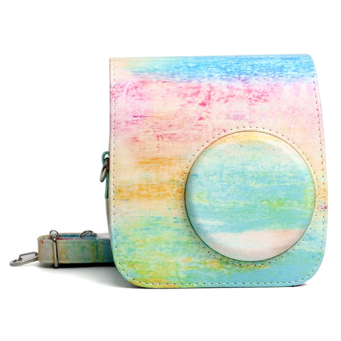 borsa-protettiva-per-fotocamera-in-pelle-pu-modello-pittura-a-olio-arcobaleno-per-fotocamera-fujifilm-instax-mini-7s-7c-rainbow-oil - immagine 1