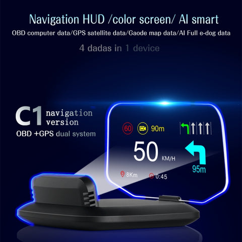 c1-obd2-modalita-gps-car-hud-head-up-display-bussola-velocita-temperatura-dell-acqua-visualizzazione-tensione-velocita-allarme-guasto-funzione-di-navigazione-c1-with-navigation-function - immagine 2