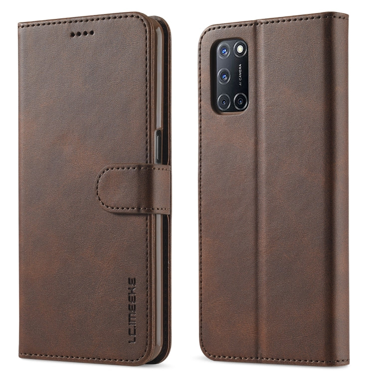 Per OPPO F19 Pro / A94 5G LC.IMEEKE Custodia in pelle con chiusura orizzontale con texture in vitello con supporto, slot per carte e portafoglio (marrone), For OPPO F19 Pro / A94 5G