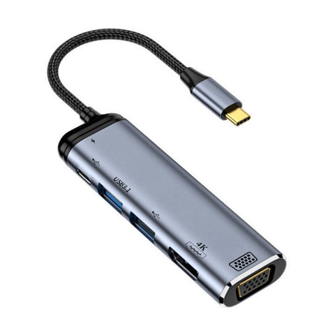 Y002 Adattatore multifunzione 6 in 1 da tipo C a VGA+HDMI+doppia USB+doppia interfaccia USB-C/tipo-C, Y002