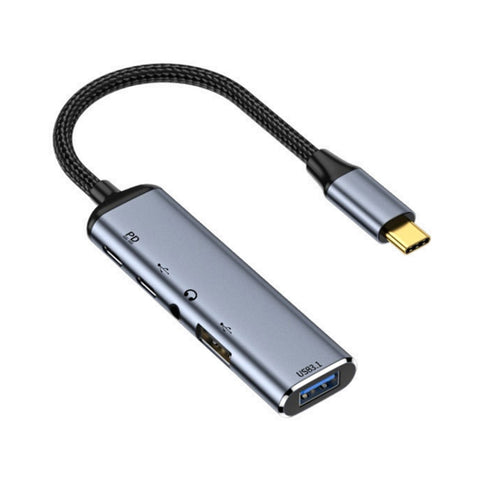 Y003 Adattatore multifunzione da USB-C/Tipo-C 5 in 1 a USB 3.1+USB2.0+Doppia USB-C/Tipo-C+interfaccia audio da 3,5 mm, Y003