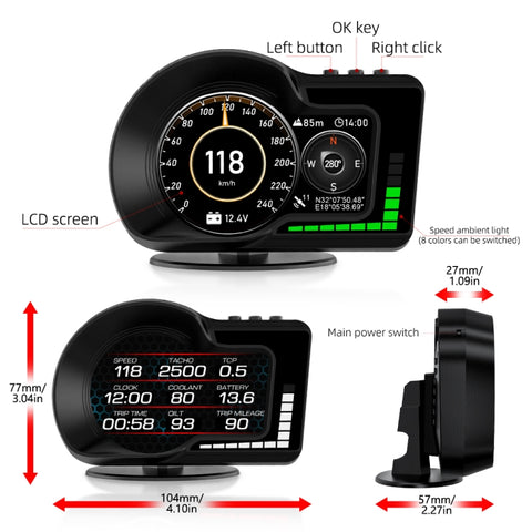 Strumento LCD ad alta definizione F15 per auto OBD+GPS HUD Head-up Display, F15