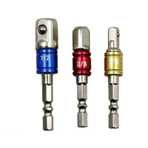3 pezzi/set barra di prolunga per presa a bussola adattatore codolo esagonale cacciavite per dadi punta per trapano elettrico (1/4, 3/8, 1/2 pollici), lunghezza: 65-73 mm, 3 PCS Length:65-73mm - Novalix Store