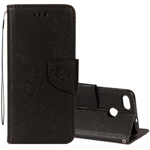 Per Huawei P9 Lite Mini Custodia in pelle con chiusura orizzontale con motivo floreale a farfalla in rilievo vintage con slot per schede, supporto, portafoglio e cordino, For P9 Lite Mini