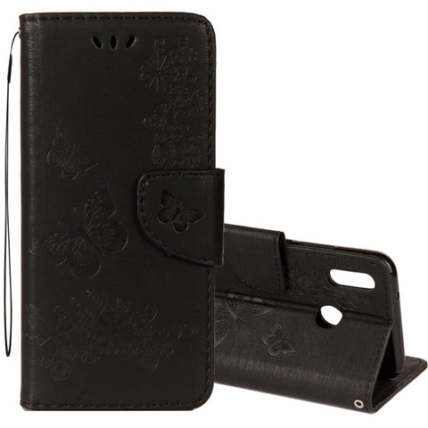 Per Huawei P20 Lite Custodia in pelle con chiusura orizzontale con motivo floreale a farfalla in rilievo vintage con slot per schede, supporto, portafoglio e cordino, For P20 Lite