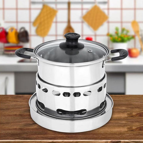 Set di pentole singole per fornello ad alcool con stoppino portatile in acciaio inossidabile per esterni, dimensioni: 14 cm, Size: 14cm