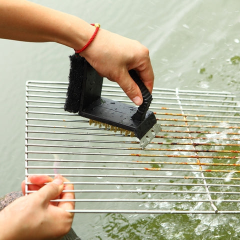 Spazzola per pulizia barbecue all'aperto Campeggio Picnic BBQ Griglia in filo di rame Spazzola triangolare in filo di rame tre in uno ad angolo retto, BBQ Copper Brush