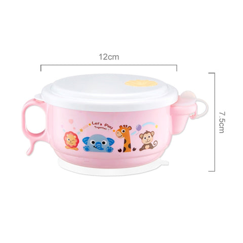 ciotola-in-stile-cartone-animato-a-doppio-strato-con-interno-in-acciaio-inossidabile-da-450-ml-ed-esterno-in-plastica-con-coperchio-e-manici-per-bambini-dai-2-ai-9-anni - immagine 2
