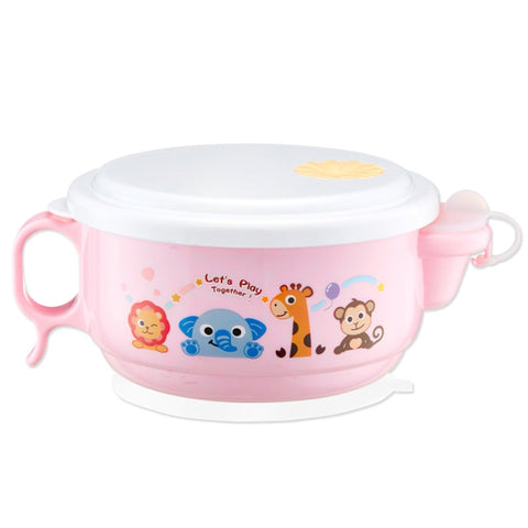 ciotola-in-stile-cartone-animato-a-doppio-strato-con-interno-in-acciaio-inossidabile-da-450-ml-ed-esterno-in-plastica-con-coperchio-e-manici-per-bambini-dai-2-ai-9-anni - immagine 1