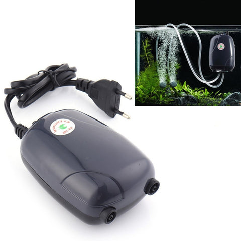 RS-390 220V 5W Doppie uscite Flusso regolabile Pompa d'aria silenziosa per acquario Pompa d'aria per ossigeno per acquario, 5W