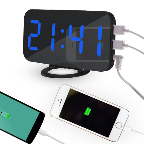 Sveglia multifunzione con display LED riflettente a specchio creativo con funzione snooze e 2 porte di ricarica USB