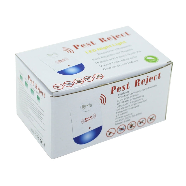 Repellente elettronico per il controllo dei parassiti delle zanzare dei ratti ad ultrasuoni con luce LED, spina europea AC90V-250V (bianco + blu), EU Plug