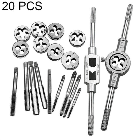 Set di combinazioni di maschi e matrici multi-specifiche da 20 pezzi. Chiave per maschiatura metrica manuale, argano, 20 PCS