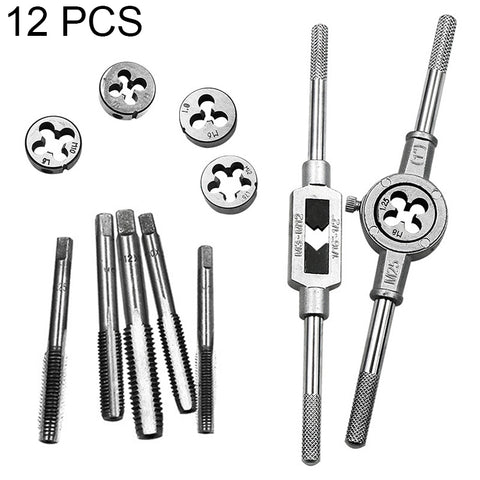 Set di combinazioni di maschi e matrici multi-specifiche da 12 pezzi. Chiave per maschiatura metrica manuale, argano, 12 PCS