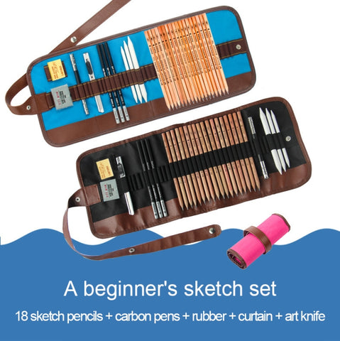 Strumenti per schizzi per principianti (18 matite per schizzi + matita carboncino + gomme + tenda per penna + coltello artistico) Set per schizzi, Sketching Set