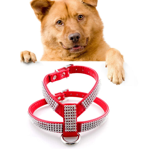 Pettorina per cani morbida e traspirante in PU con strass Pettorina per cani Pettorina per cani Guinzaglio per cani, taglia: M