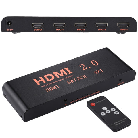 Switch HDMI 2.0 4X1 4K/60Hz con telecomando, spina europea, 4X1