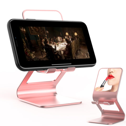 Supporto da tavolo multifunzionale universale in metallo per telefono cellulare/tablet PC con specchio per il trucco