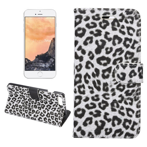 Per iPhone 8 Plus e 7 Plus Custodia in pelle con chiusura orizzontale con texture leopardata con supporto, slot per carte e portafoglio, For 8P & 7P