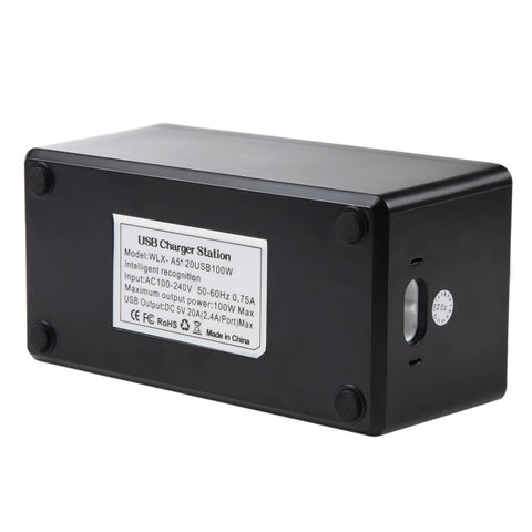 WLX-A5+ Stazione di ricarica da 100 W con 20 porte USB Caricabatterie intelligente assegnato automaticamente con indicatore LED di alimentazione, presa EU, WLX-A5+ EU Plug, WLX-A5+ UK Plug, WLX-A5+ US Plug