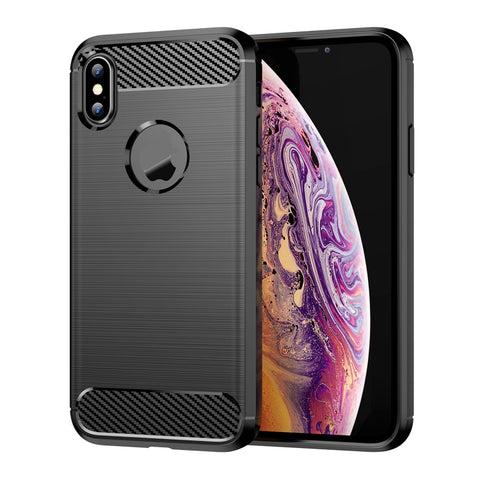 Per iPhone X / XS Custodia protettiva antiurto con texture spazzolata in TPU in fibra di carbonio, For iPhone X / XS, For X