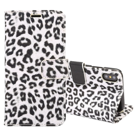 Per iPhone X Leopard Pattern PU + Custodia protettiva in pelle con vibrazione orizzontale per PC con supporto e slot per schede, For X