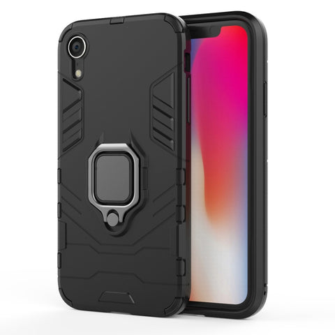 Per iPhone XR Custodia protettiva antiurto per PC + TPU con supporto ad anello magnetico, For XR