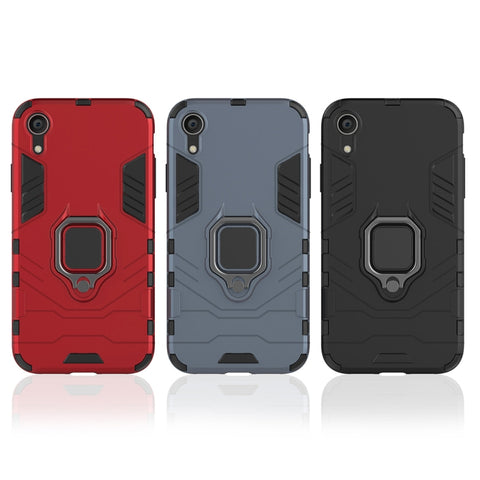 Per iPhone XR Custodia protettiva antiurto per PC + TPU con supporto ad anello magnetico, For XR