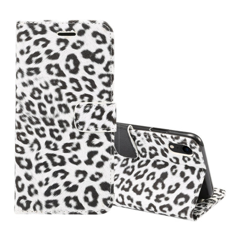 Per iPhone XR Custodia in pelle con chiusura orizzontale con motivo leopardato con supporto e slot per schede, For XR