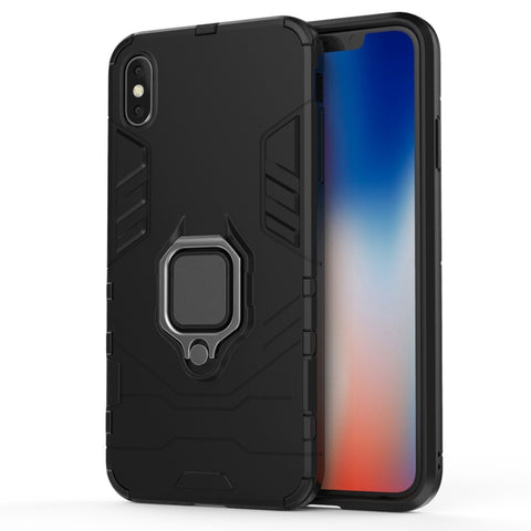 Per iPhone XS Max Custodia protettiva antiurto per PC + TPU con supporto ad anello magnetico, For XS Max